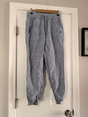Athleta Light Blue Linen-Blend Drawstring Joggers